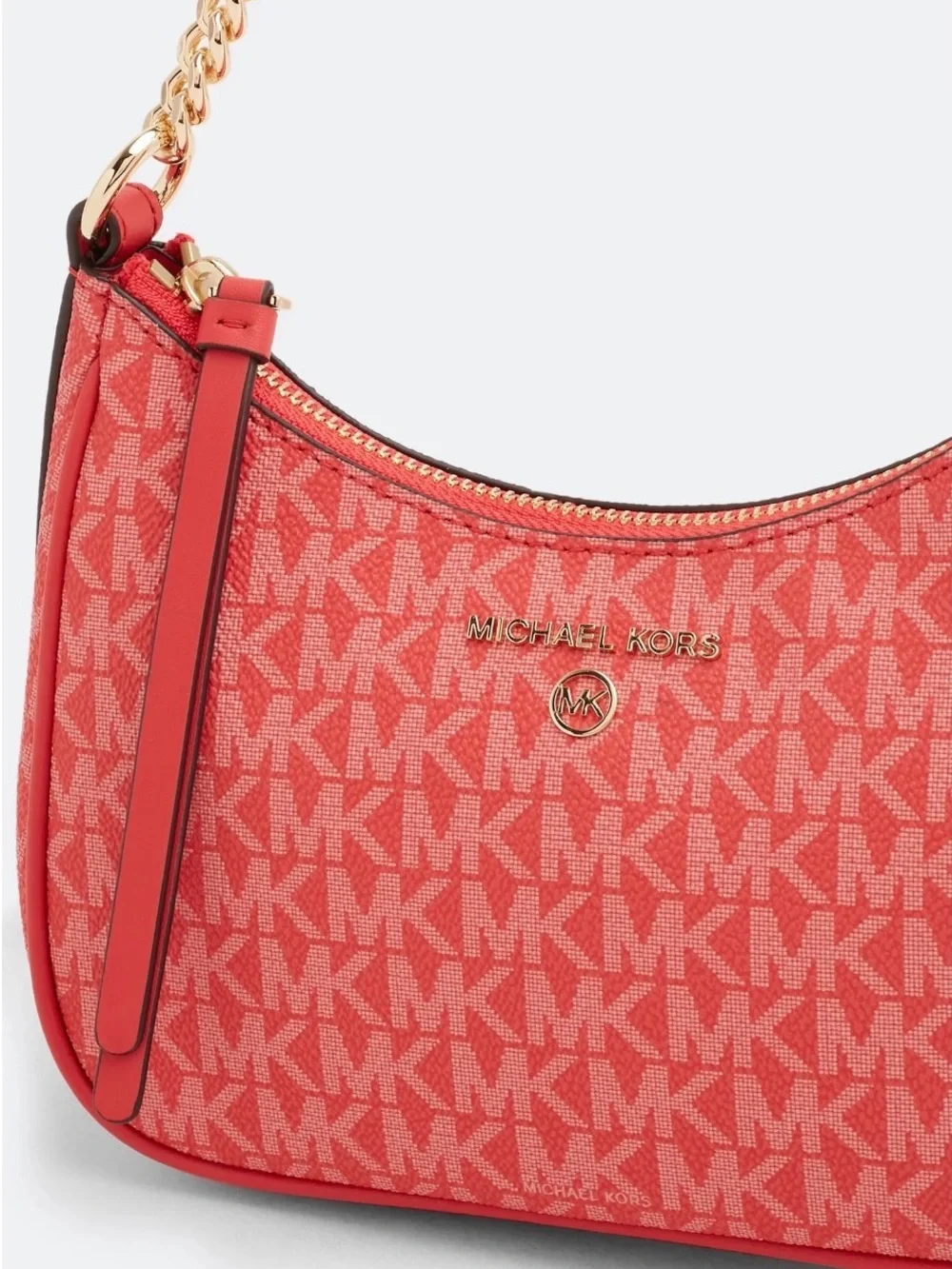 💯% Auethentic Michael Kors Coral Red MK Monogram Hobo with Gold Chain